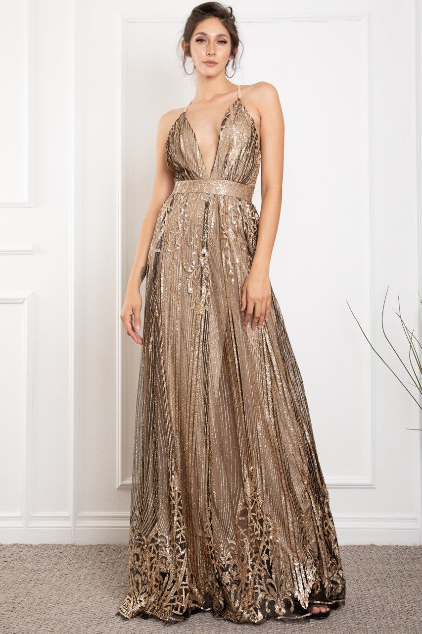 Sequence Strap Metallic Luxury Maxi Cocktail Dress