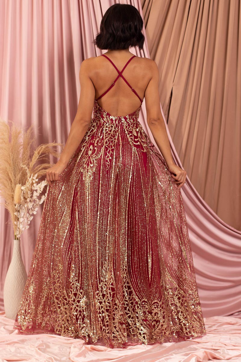 Sequence Strap Metallic Luxury Maxi Cocktail Dress
