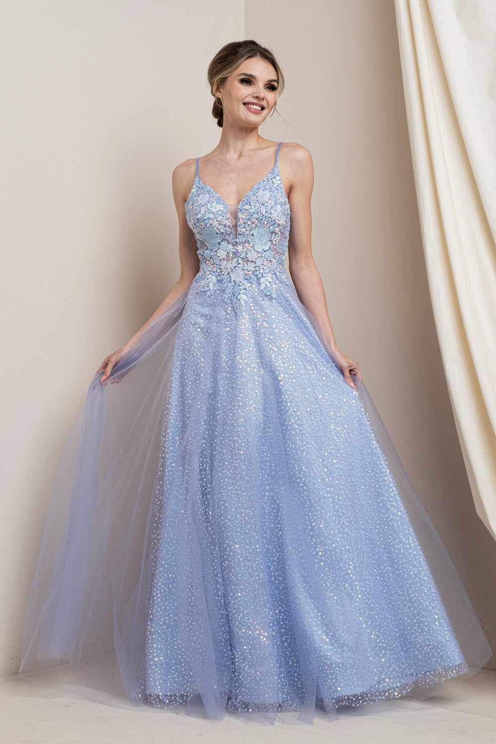 Floral Embroidered Shimmer Maxi Party Dress