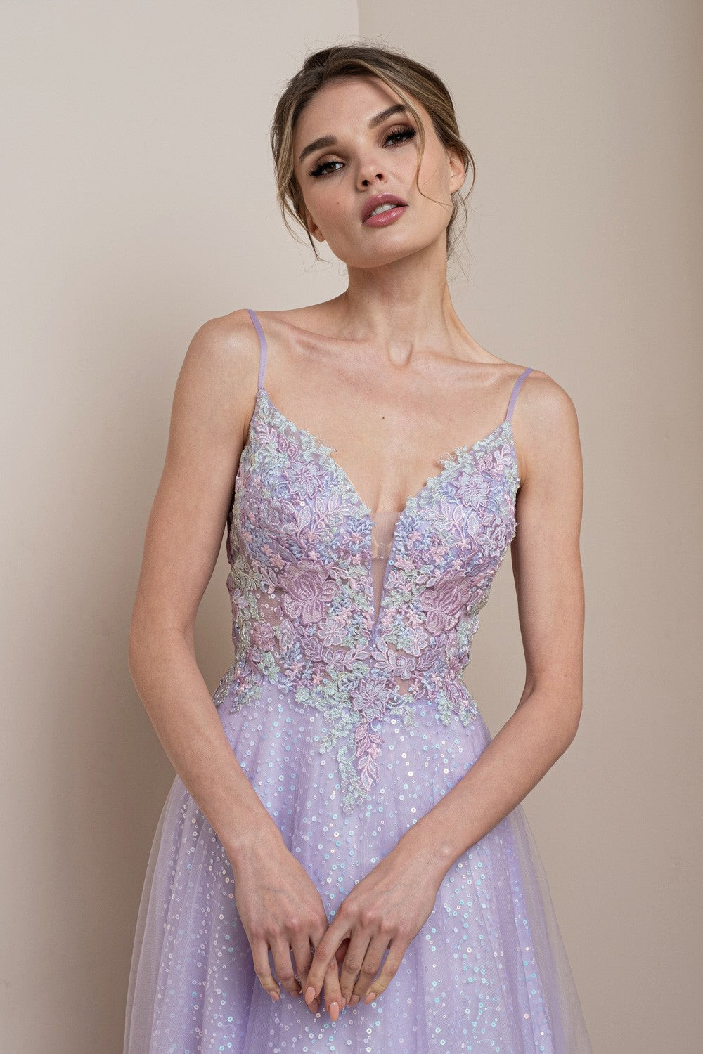 Floral Embroidered Shimmer Maxi Party Dress