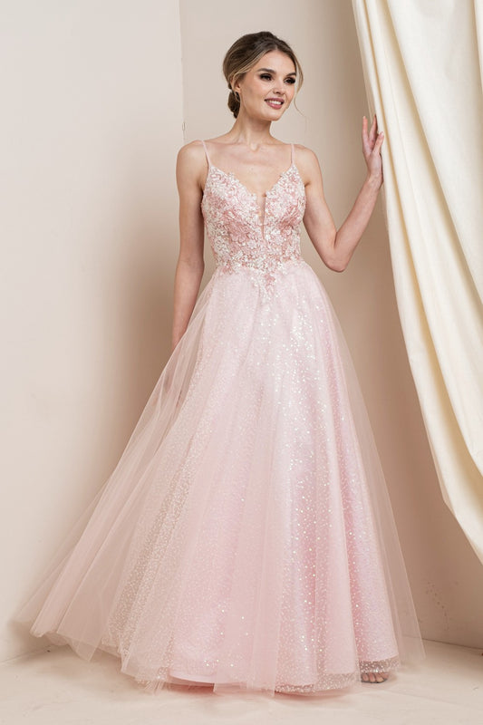 Floral Embroidered Shimmer Maxi Party Dress