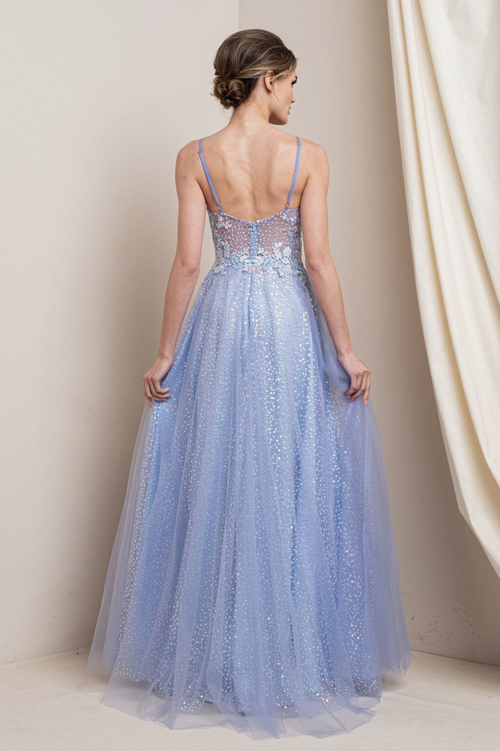 Floral Embroidered Shimmer Maxi Party Dress