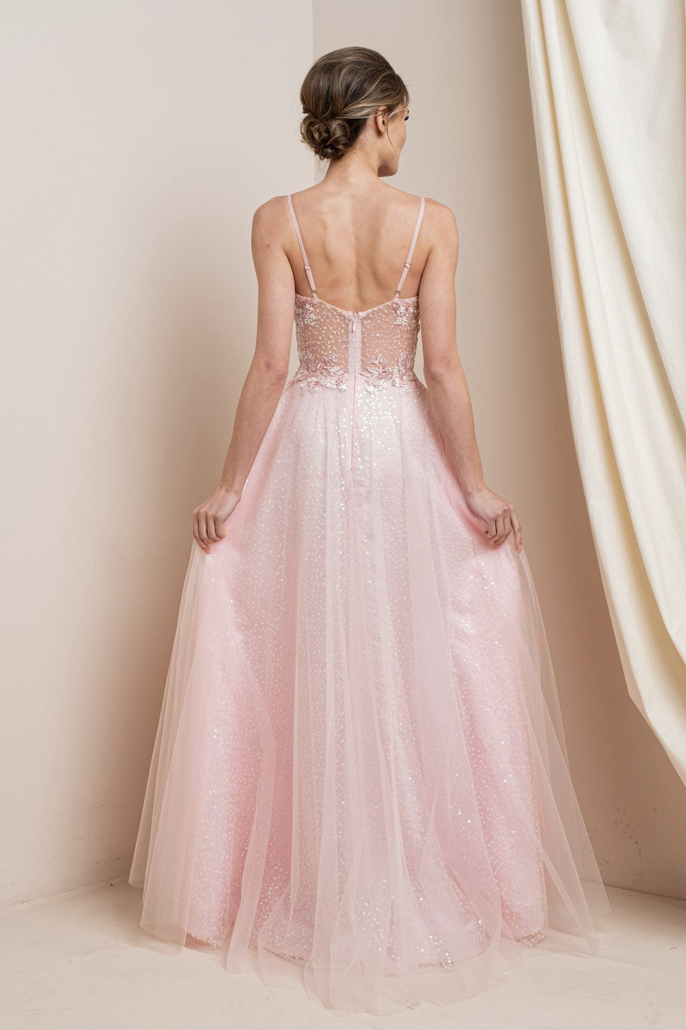 Floral Embroidered Shimmer Maxi Party Dress