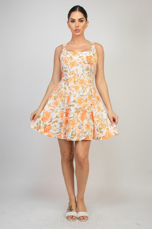 Floral Print Square Neck Mini Dress