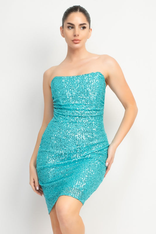 Sequin Bodycon Zippered Tube Mini Party Dress