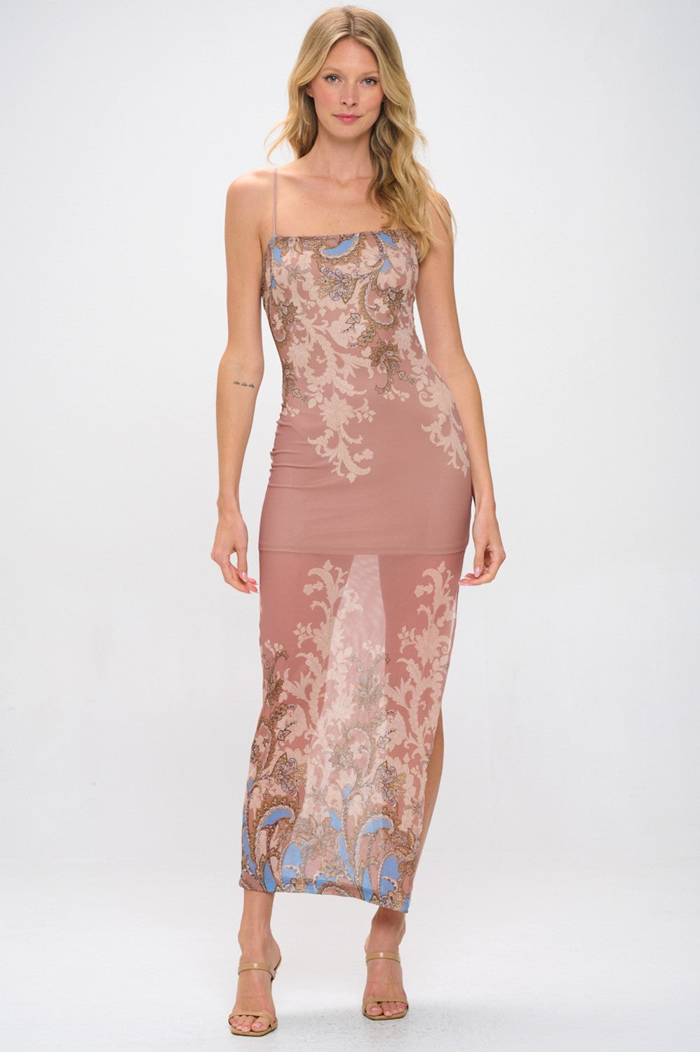 Paisley Slit Maxi Cocktail Dress