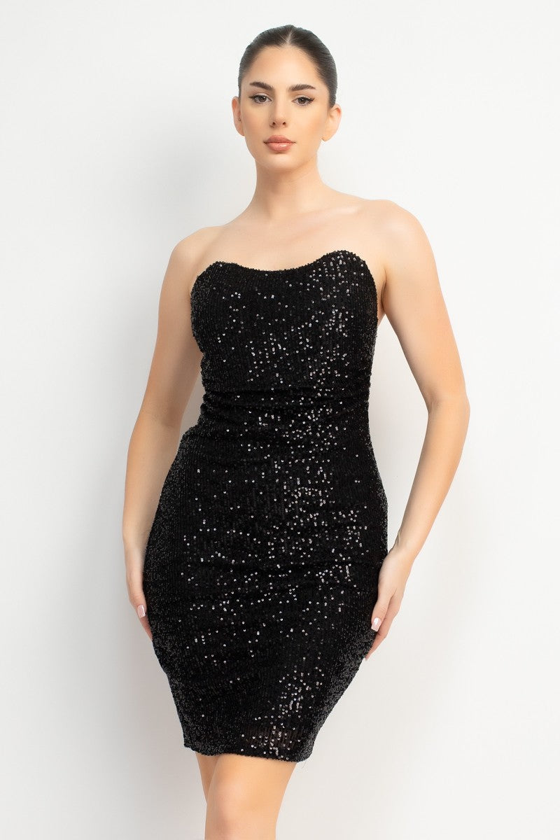 Sequin Bodycon Zippered Tube Mini Party Dress