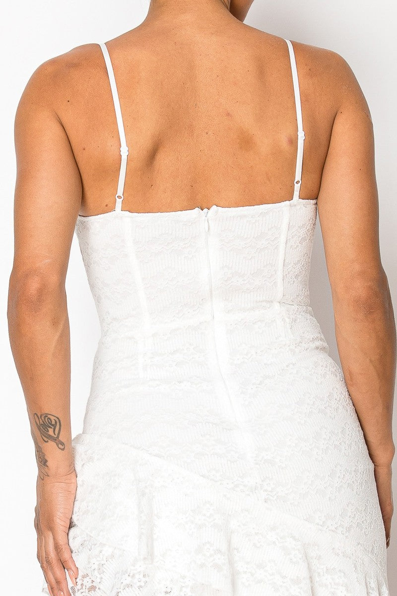 Asymmetric Lace Ruffles Dress
