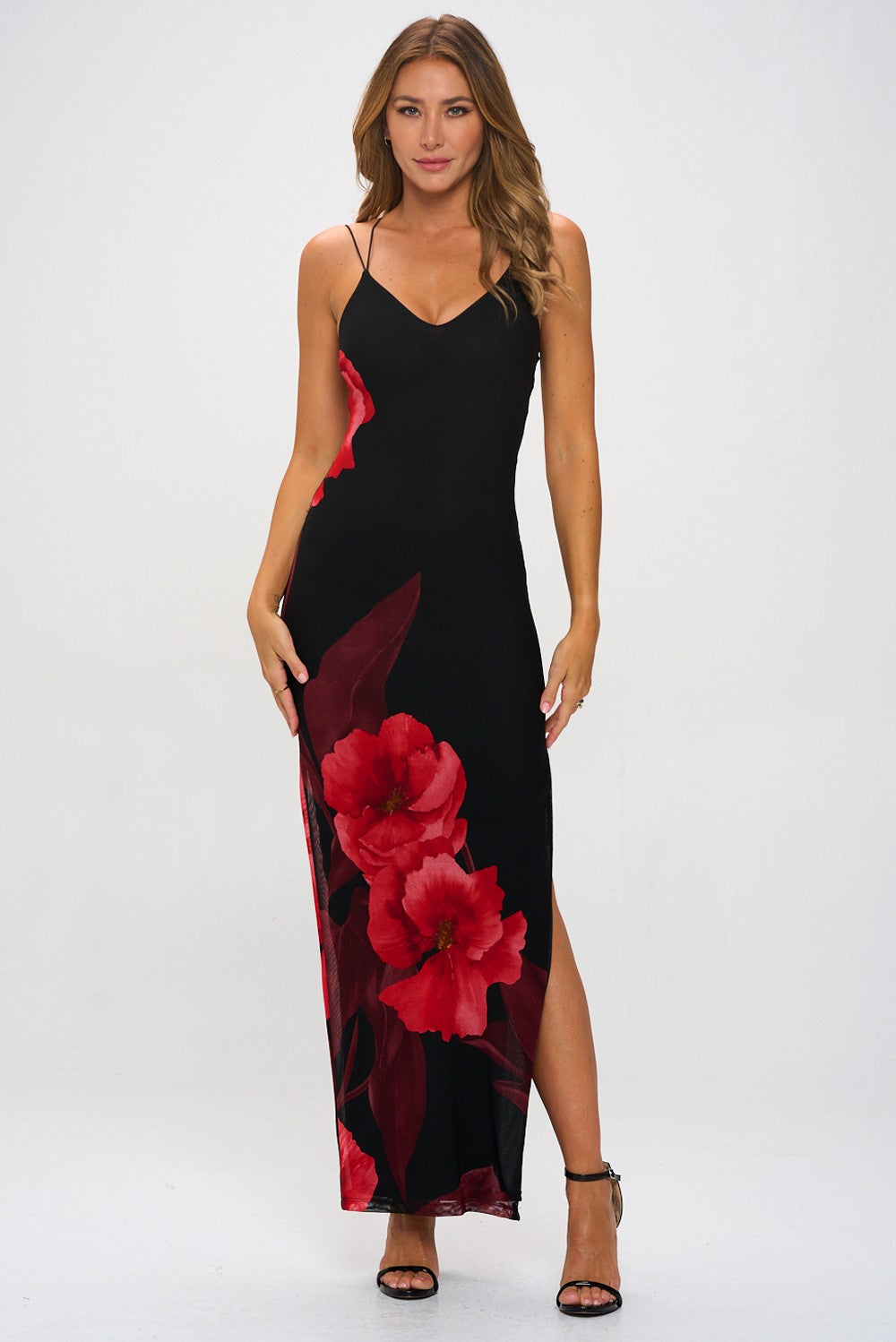 Floral Crossback Slit Maxi Dress