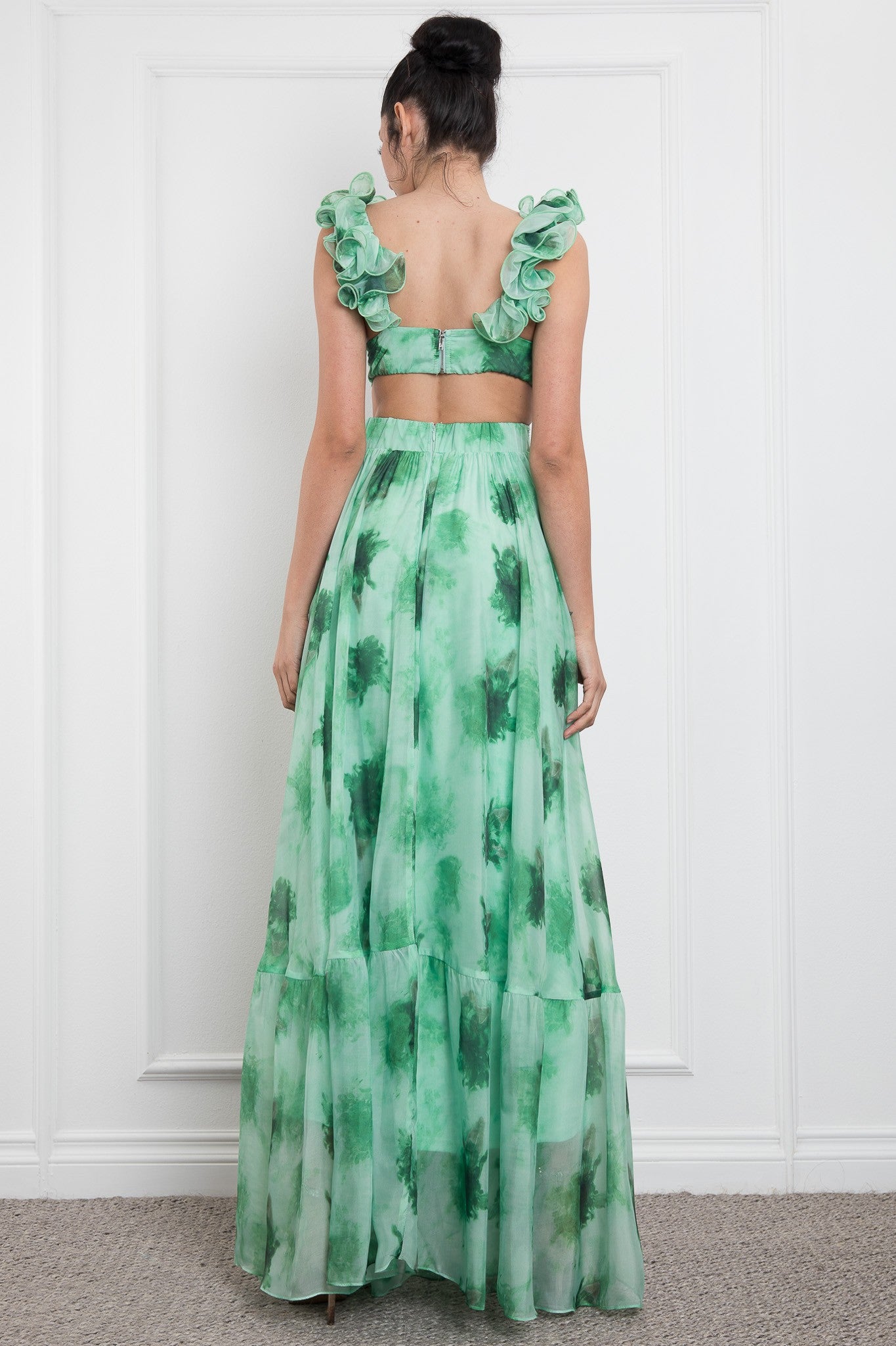 Open Side Ruffle Shoudler Sleeveless Maxi Dress