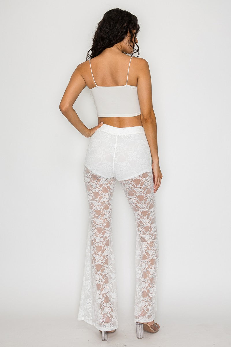 Sheered Lace Flare Pants