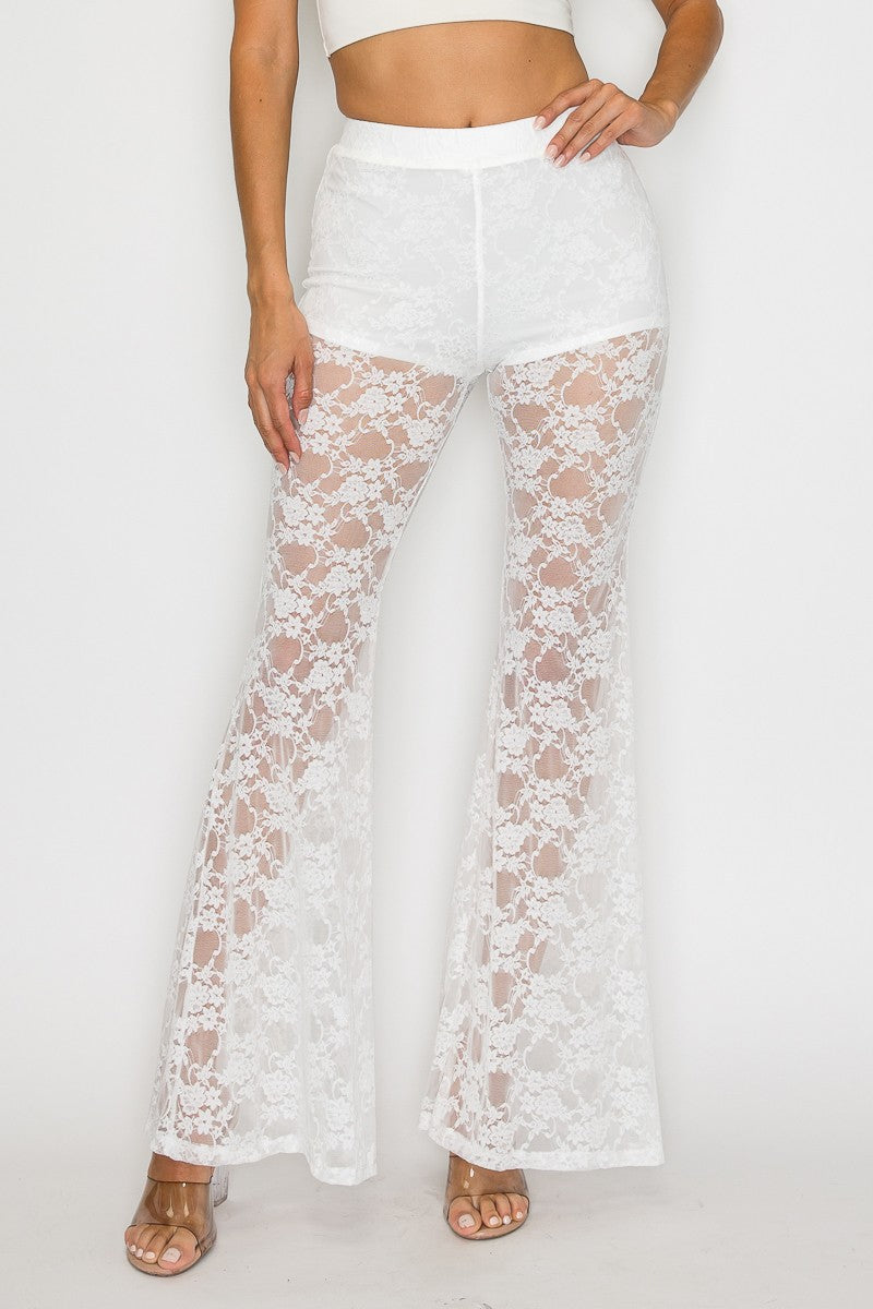 Sheered Lace Flare Pants