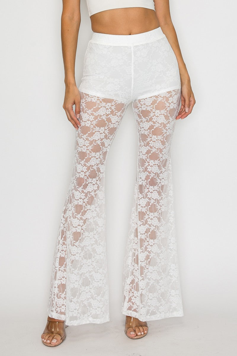 Sheered Lace Flare Pants