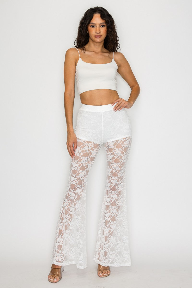 Sheered Lace Flare Pants