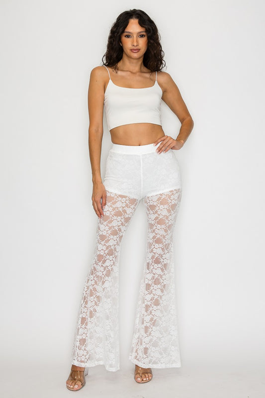 Sheered Lace Flare Pants