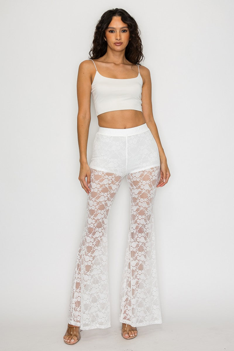 Sheered Lace Flare Pants
