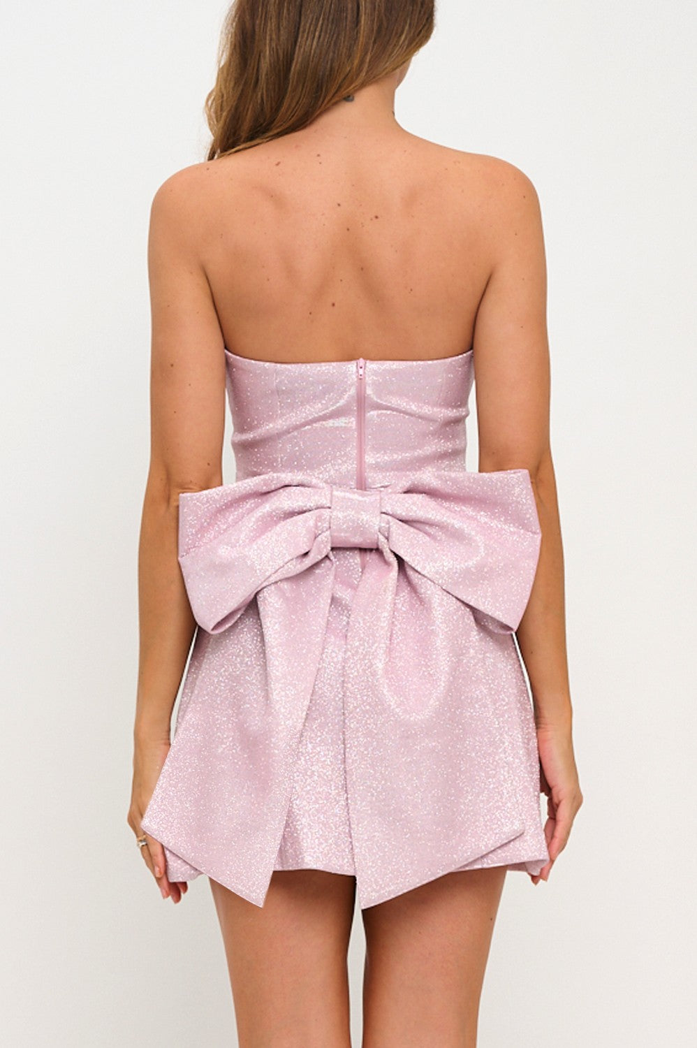 Glitter Back Bow Mini Cocktail Dress