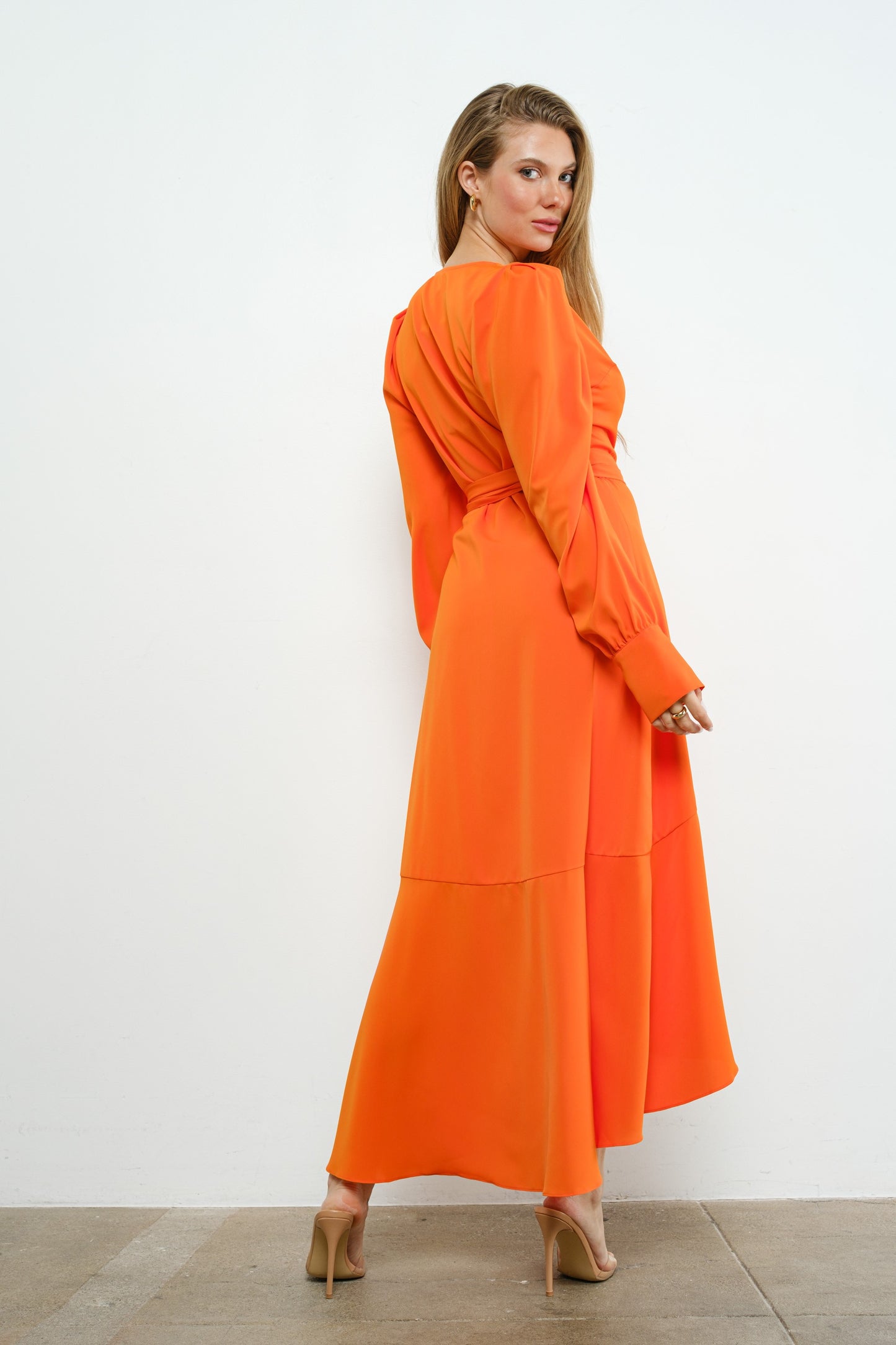 Asymmetric Ruffle Wrap Dress