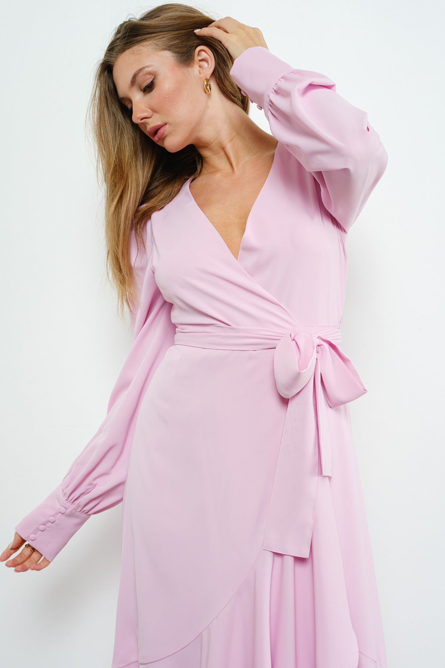 Asymmetric Ruffle Wrap Dress