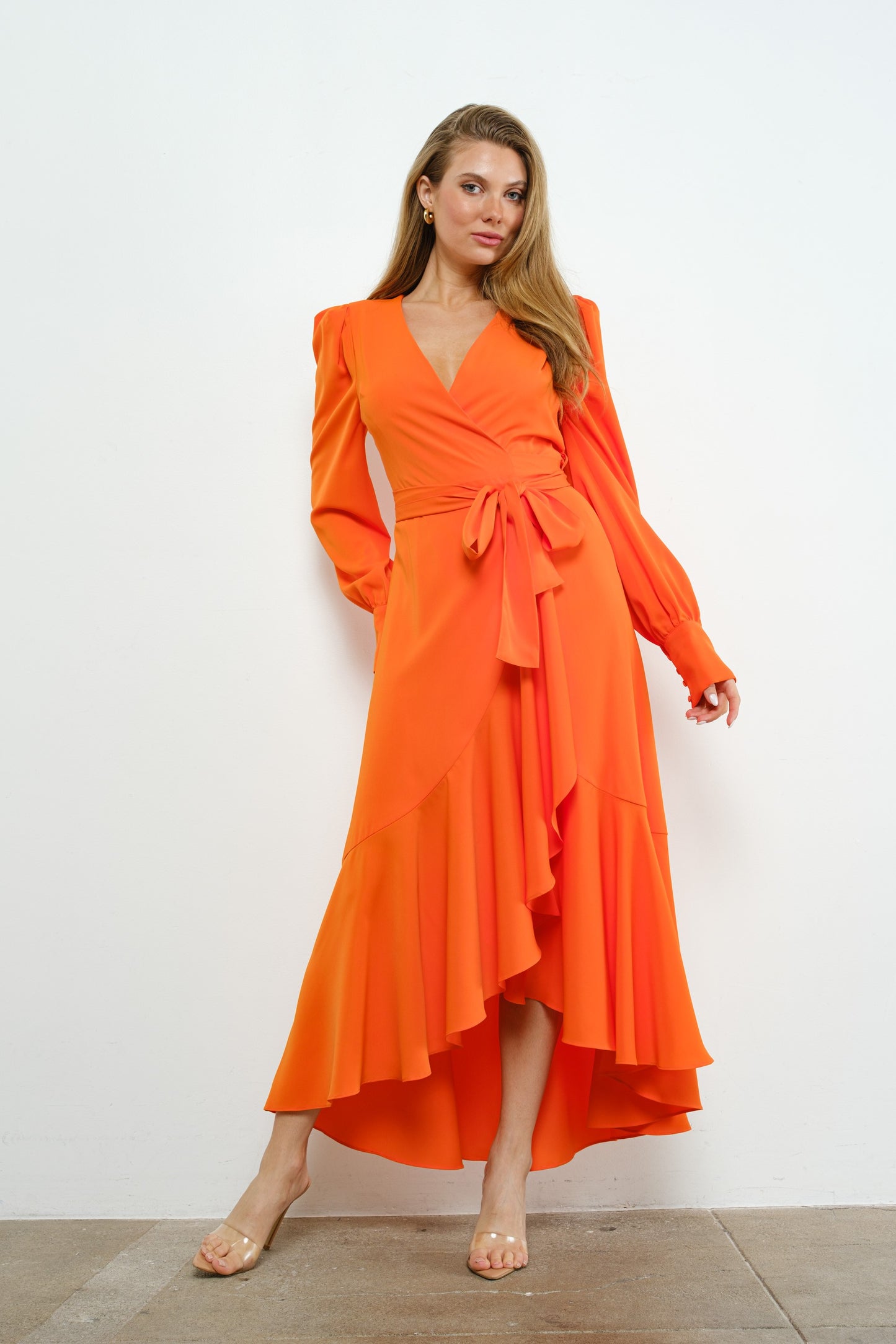 Asymmetric Ruffle Wrap Dress