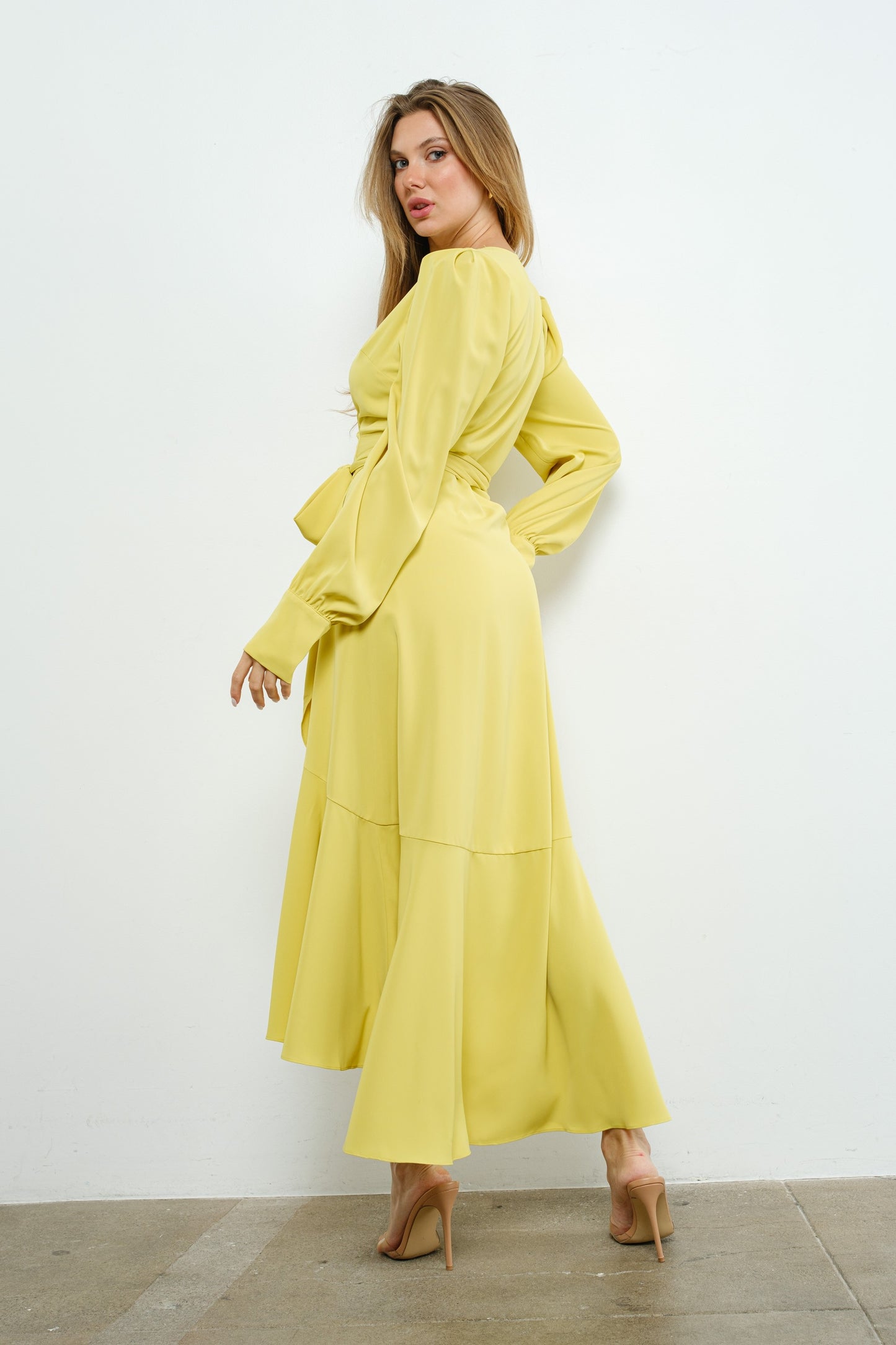 Asymmetric Ruffle Wrap Dress