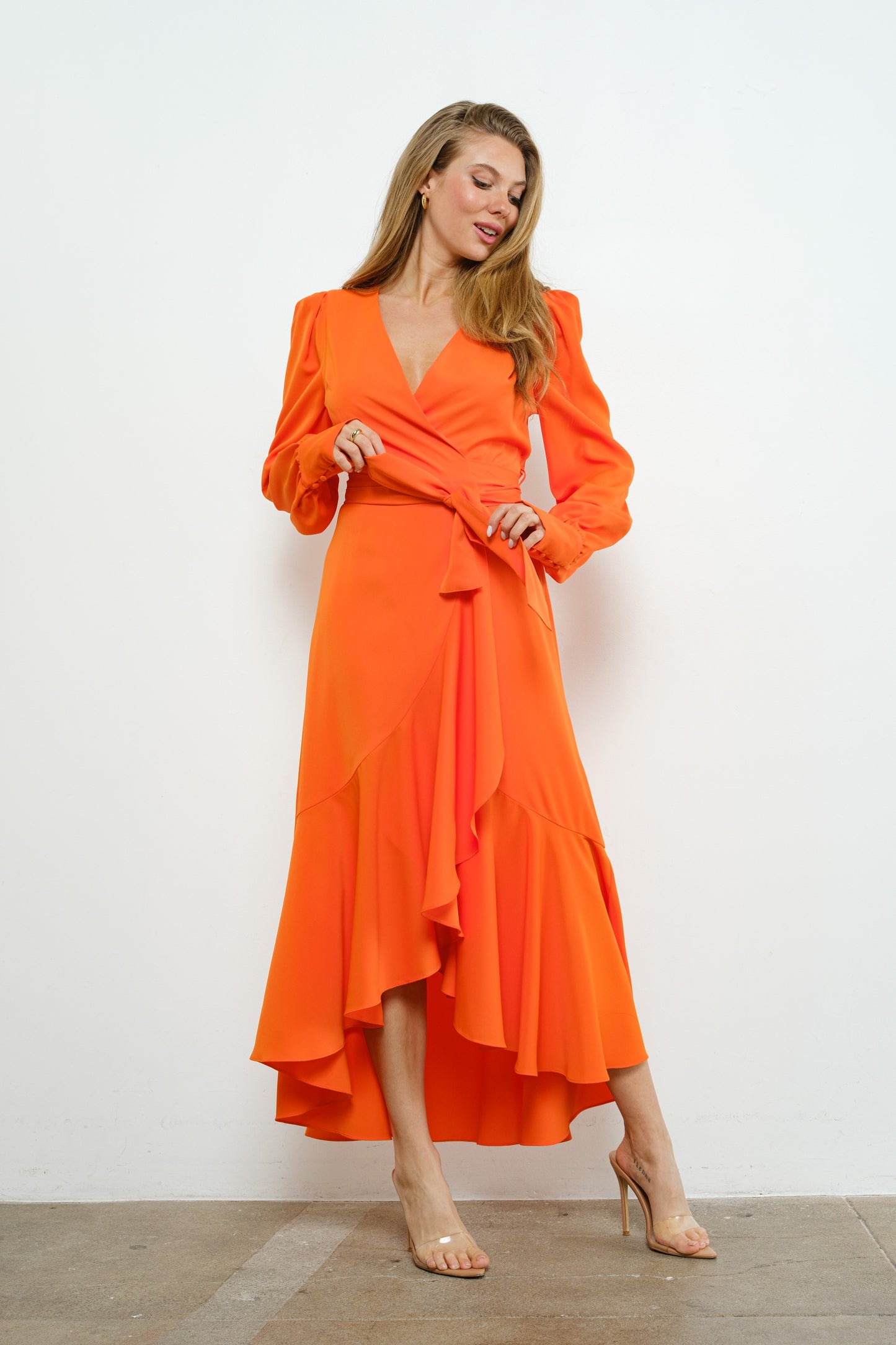Asymmetric Ruffle Wrap Dress