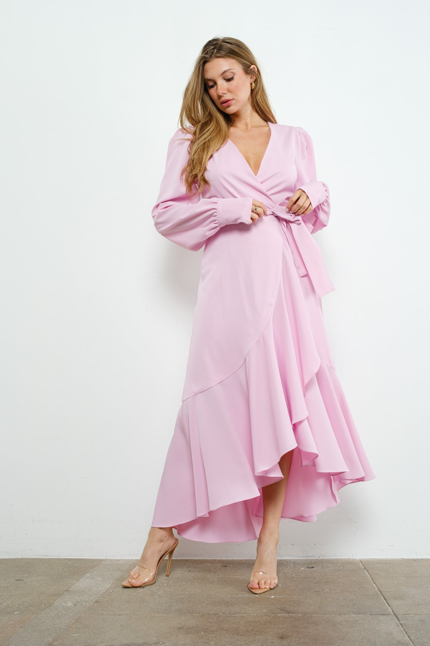 Asymmetric Ruffle Wrap Dress