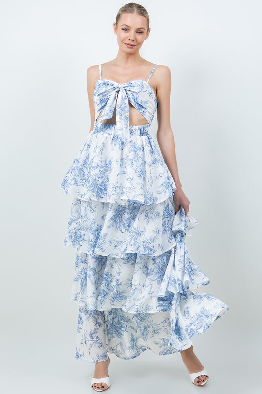 Floral Front Tie Tiered Maxi Dress