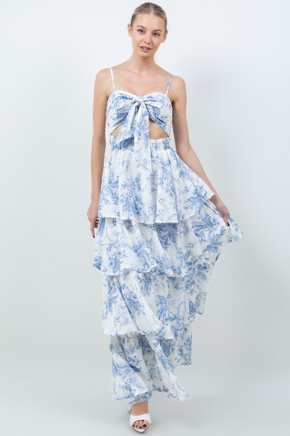 Floral Front Tie Tiered Maxi Dress