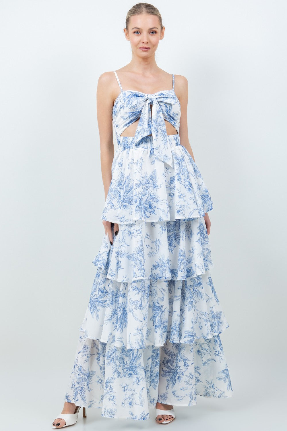 Floral Front Tie Tiered Maxi Dress