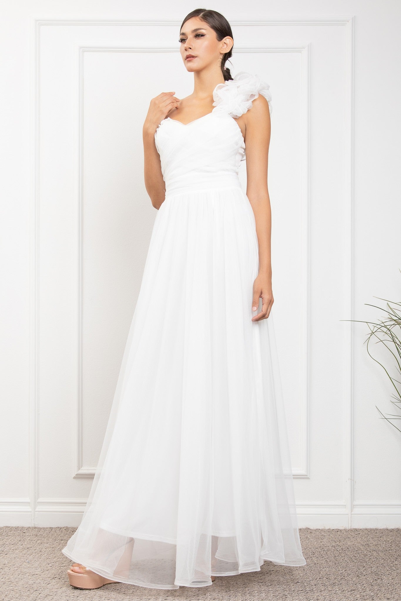 One Shoulder Mech Dress W/ Back Lacing