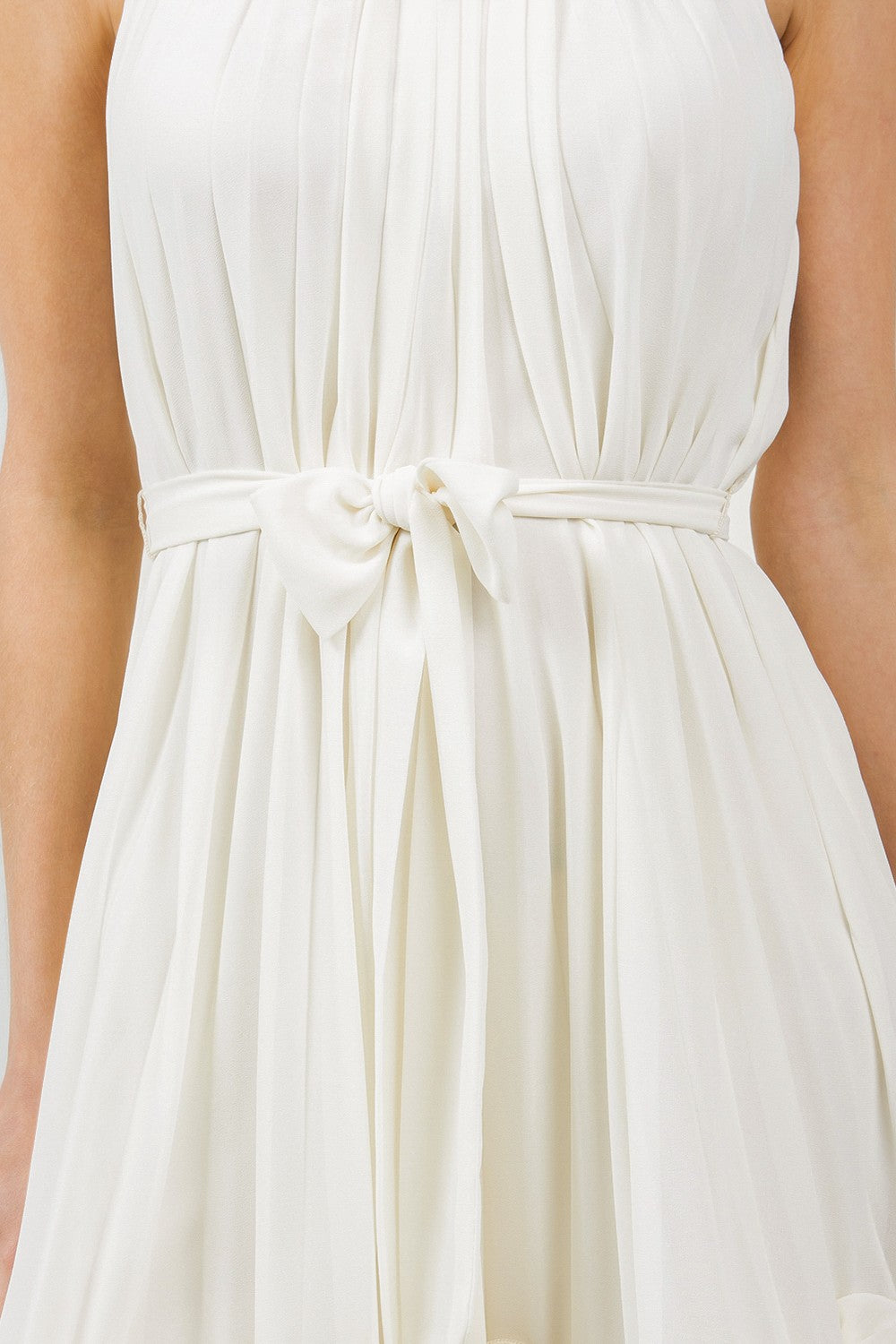 Chiffon Allover Pleated Tie Waist Wired Hem Dress