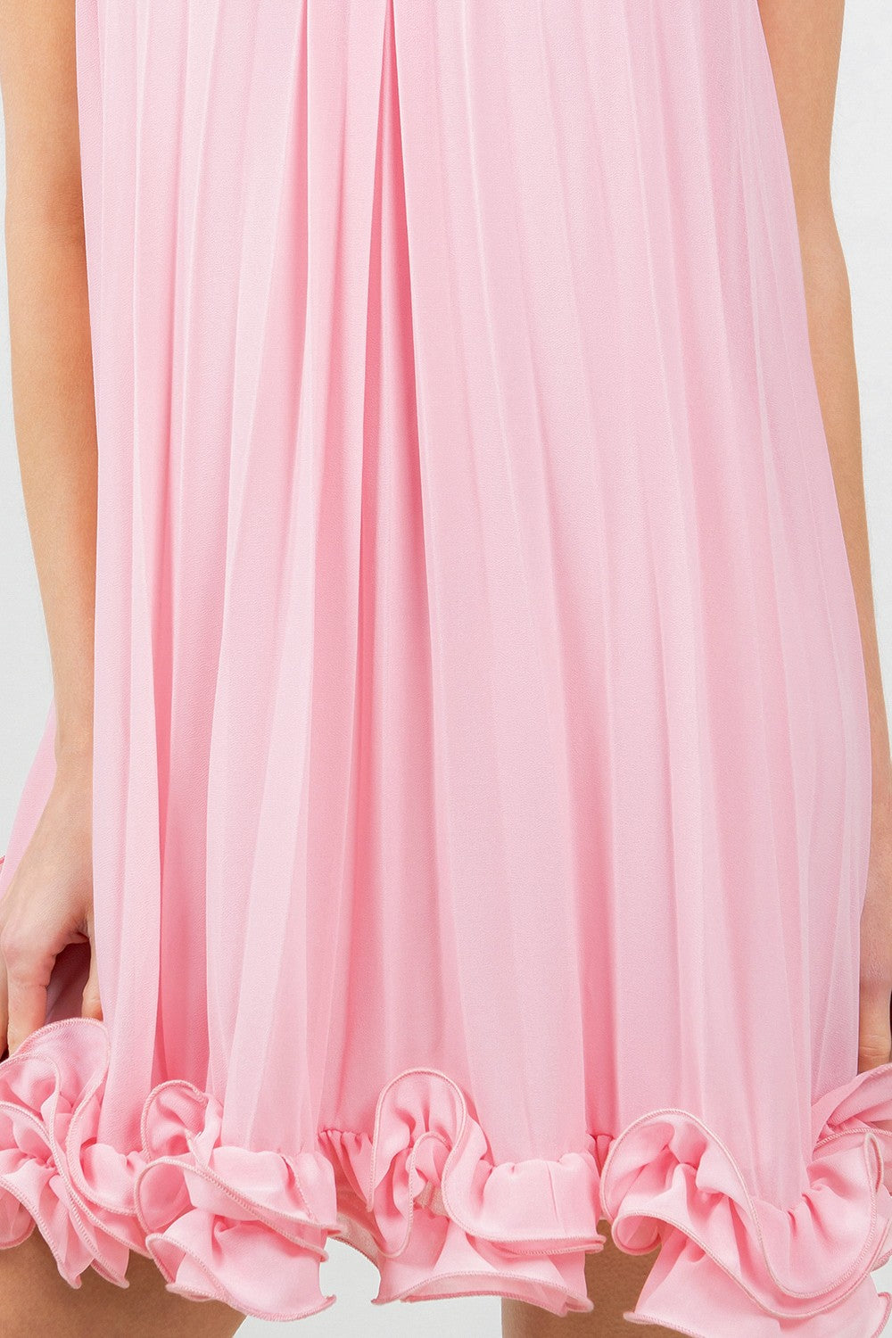 Chiffon Allover Pleated Tie Waist Wired Hem Dress