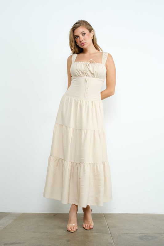 Smocked Gingham Midi Dress