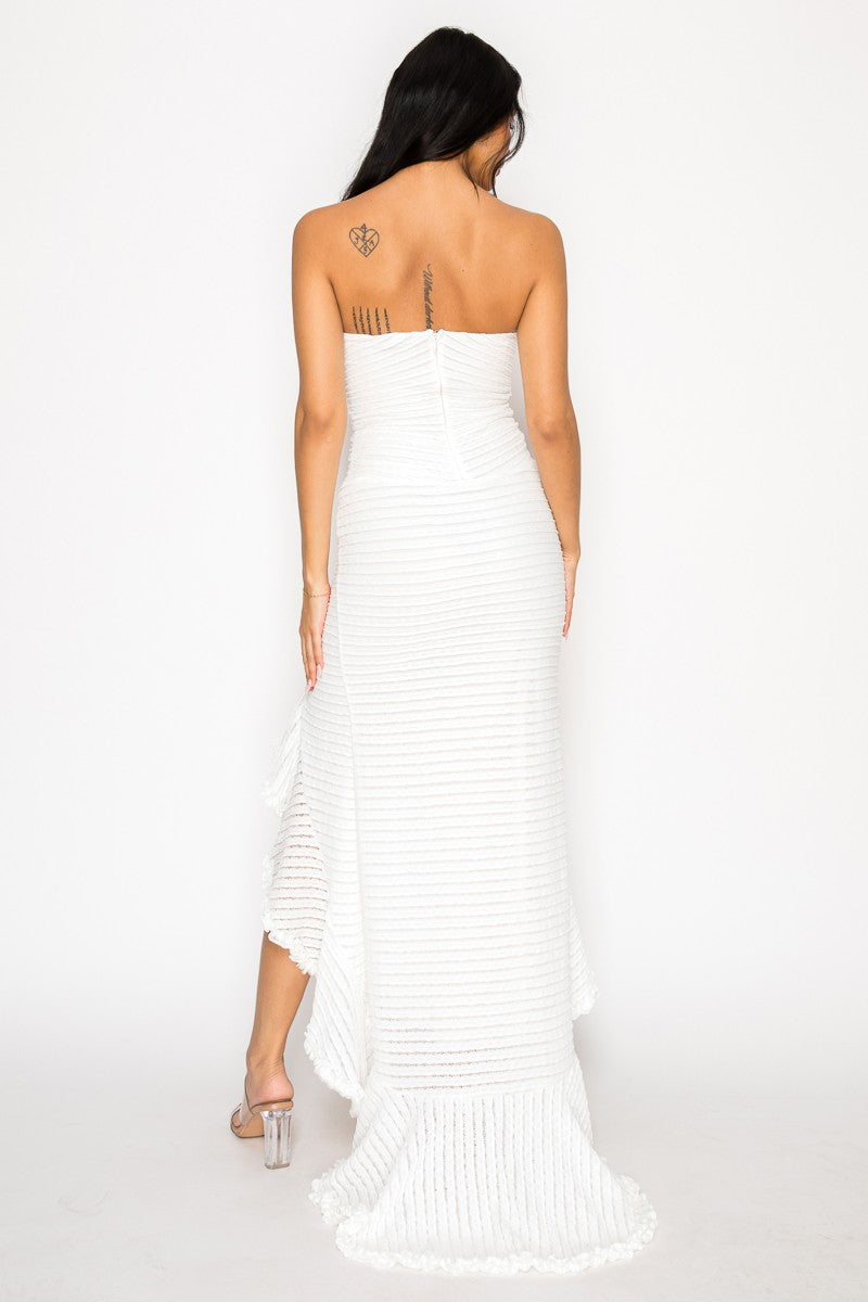 Textured Fabric Boning Ruffle Maxi Dress