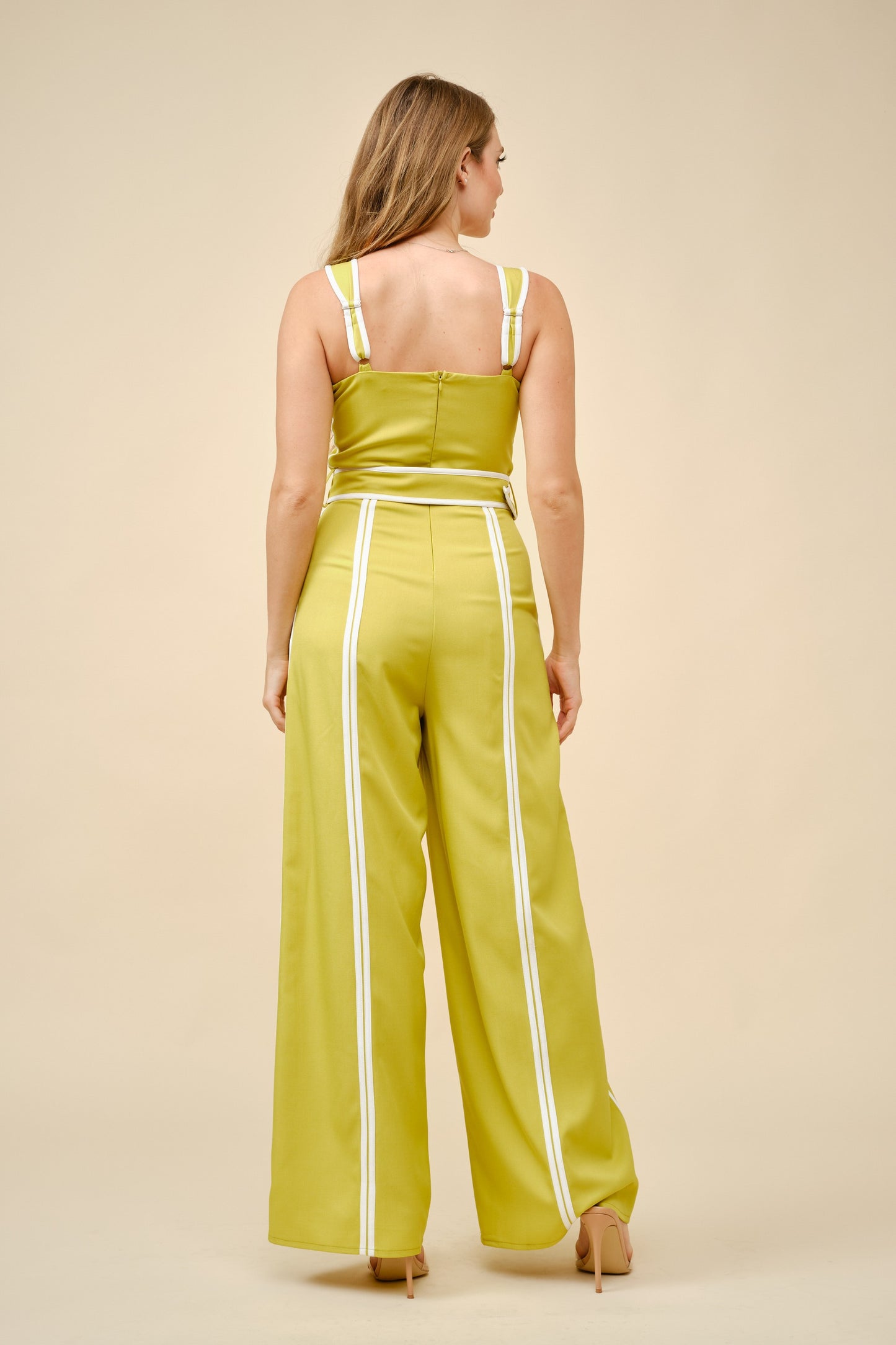 Contrast Color Belted Wide Leg Jumpsuit