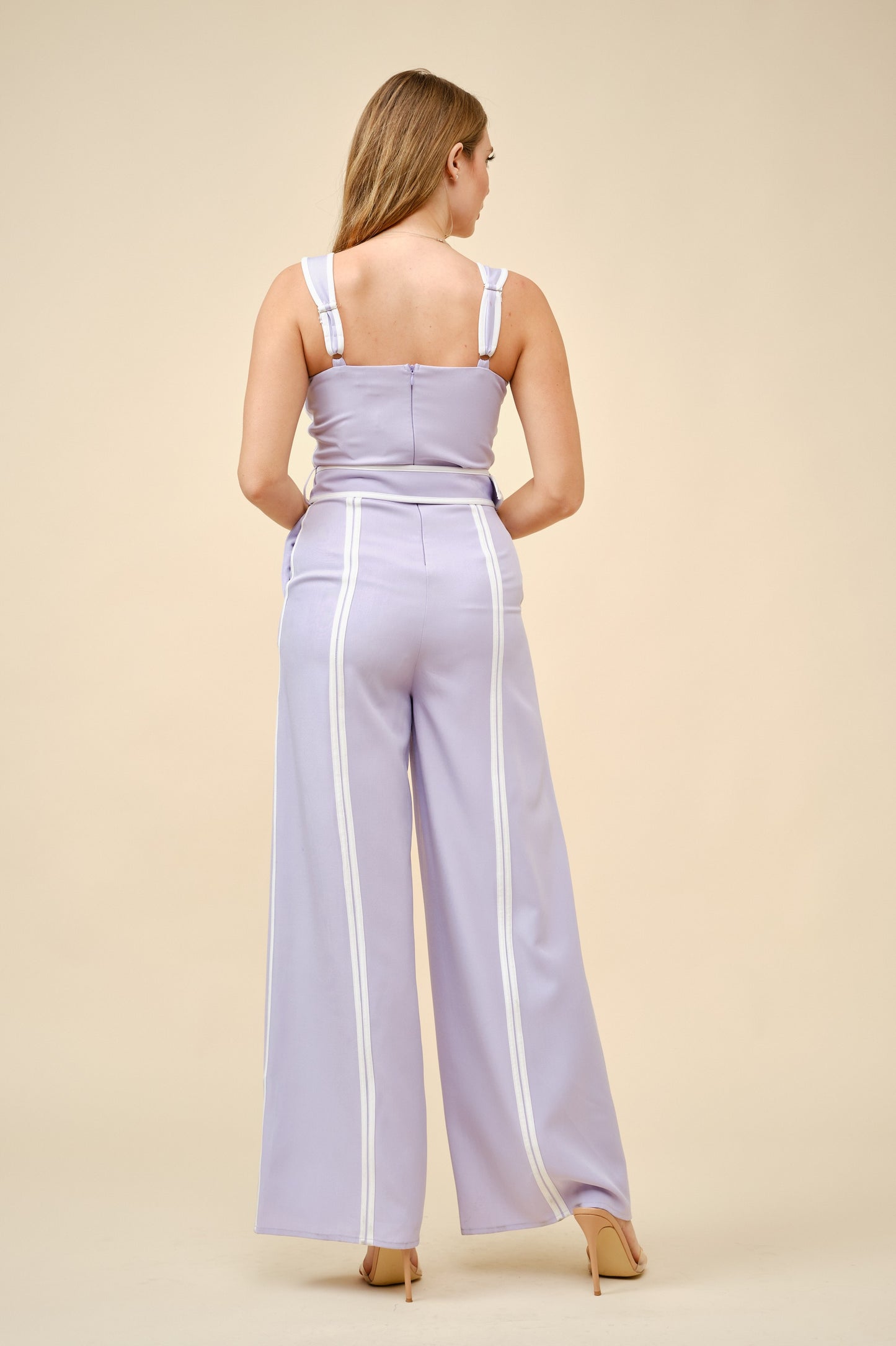 Contrast Color Belted Wide Leg Jumpsuit