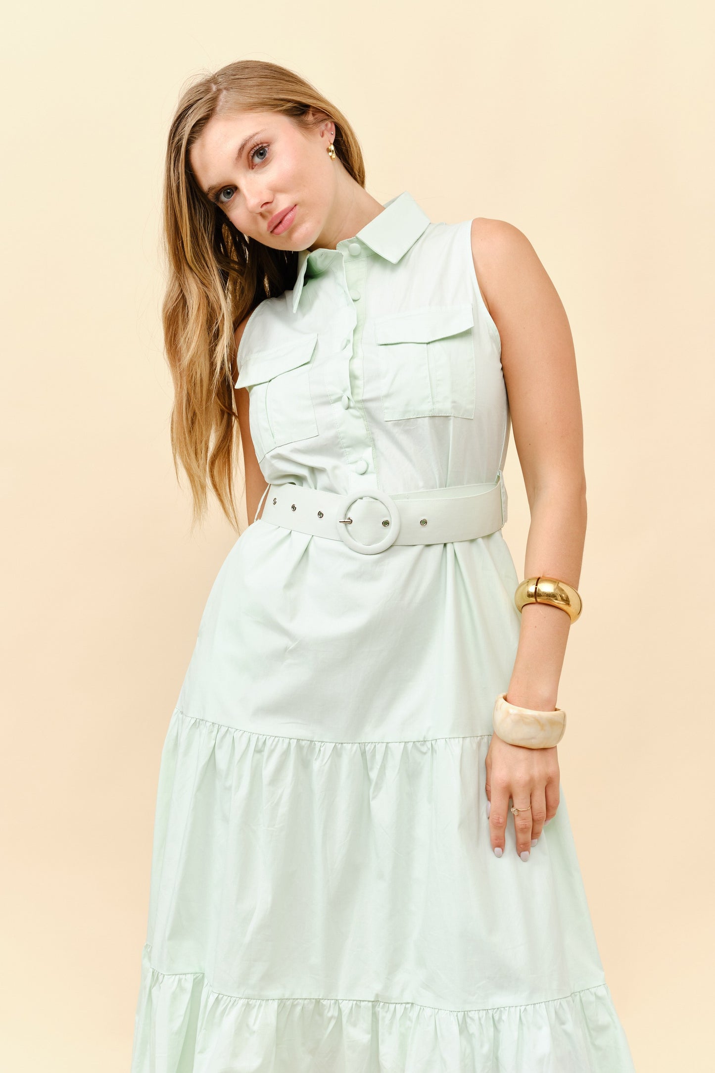 Tiered Midi Dress With Matching Belt