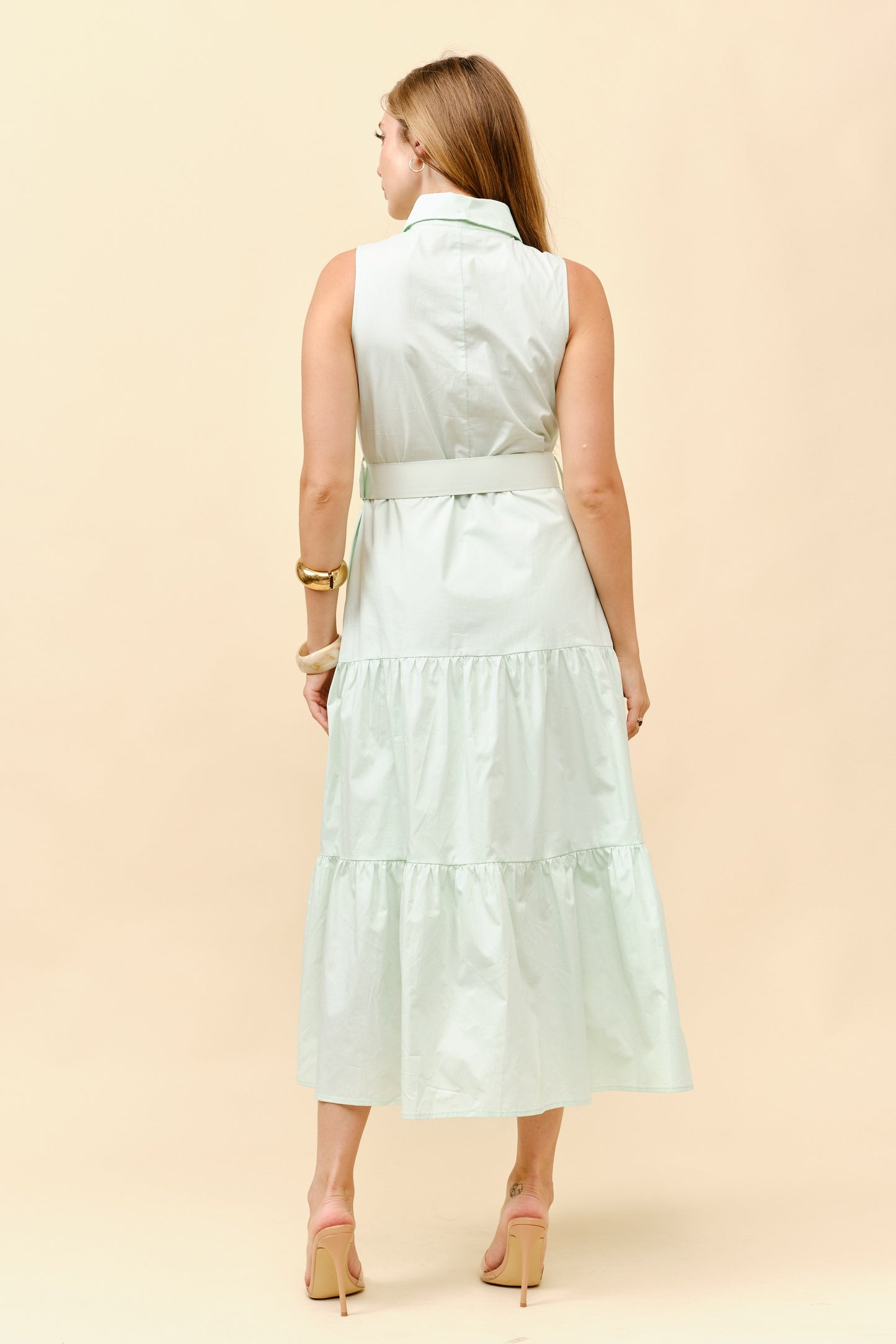 Tiered Midi Dress With Matching Belt