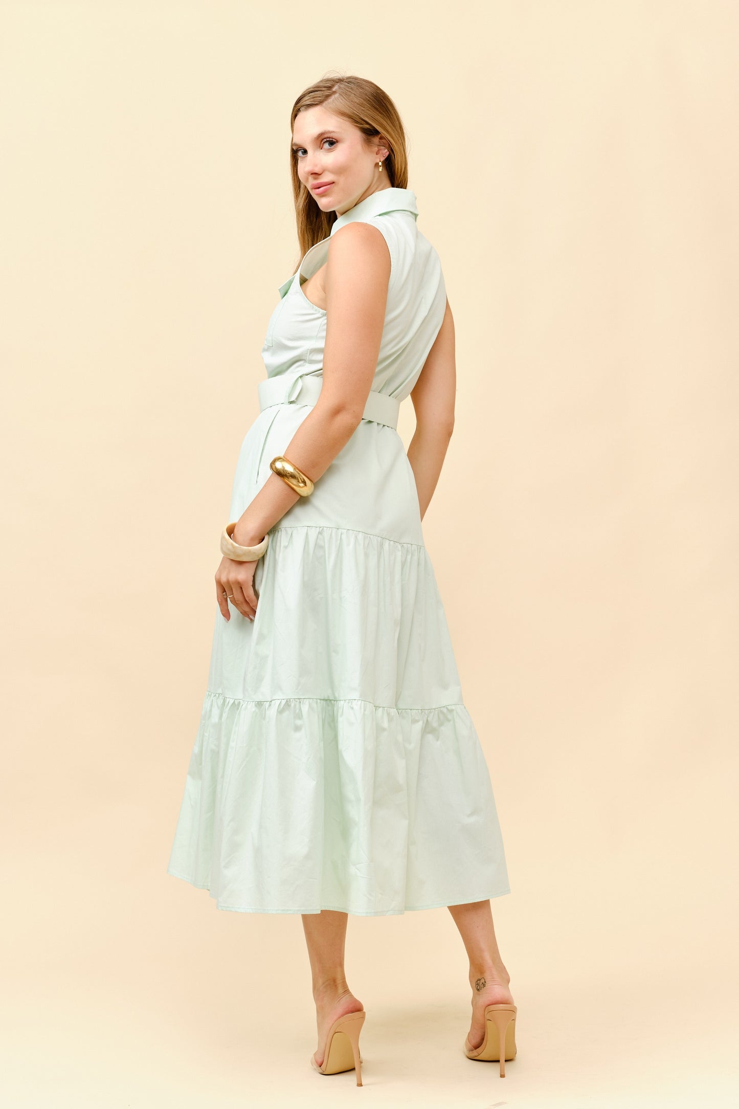 Tiered Midi Dress With Matching Belt