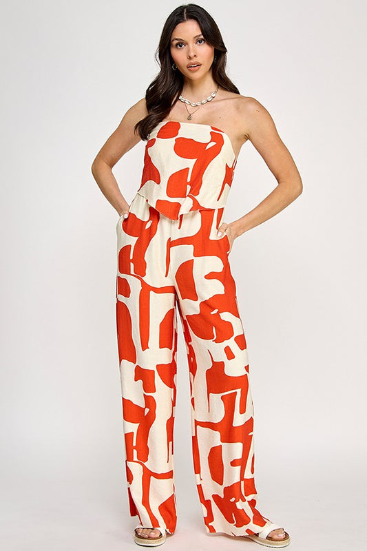 Printed Handkerchief Hem Top Jumpsuit