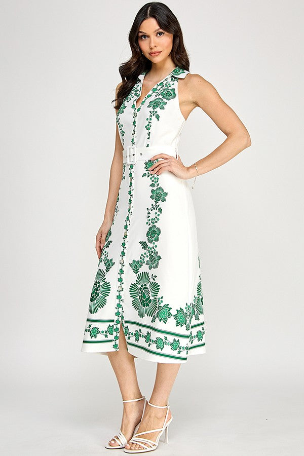 Printed Button Down Halter Dress