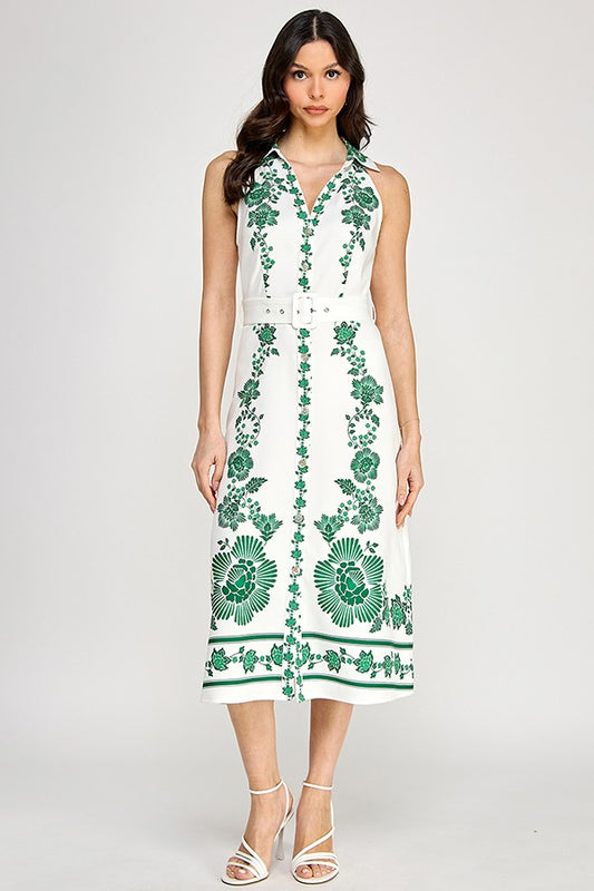 Printed Button Down Halter Dress