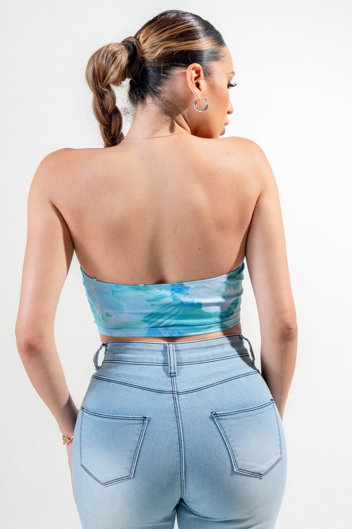 Mesh Print Bustier Corset Crop Top