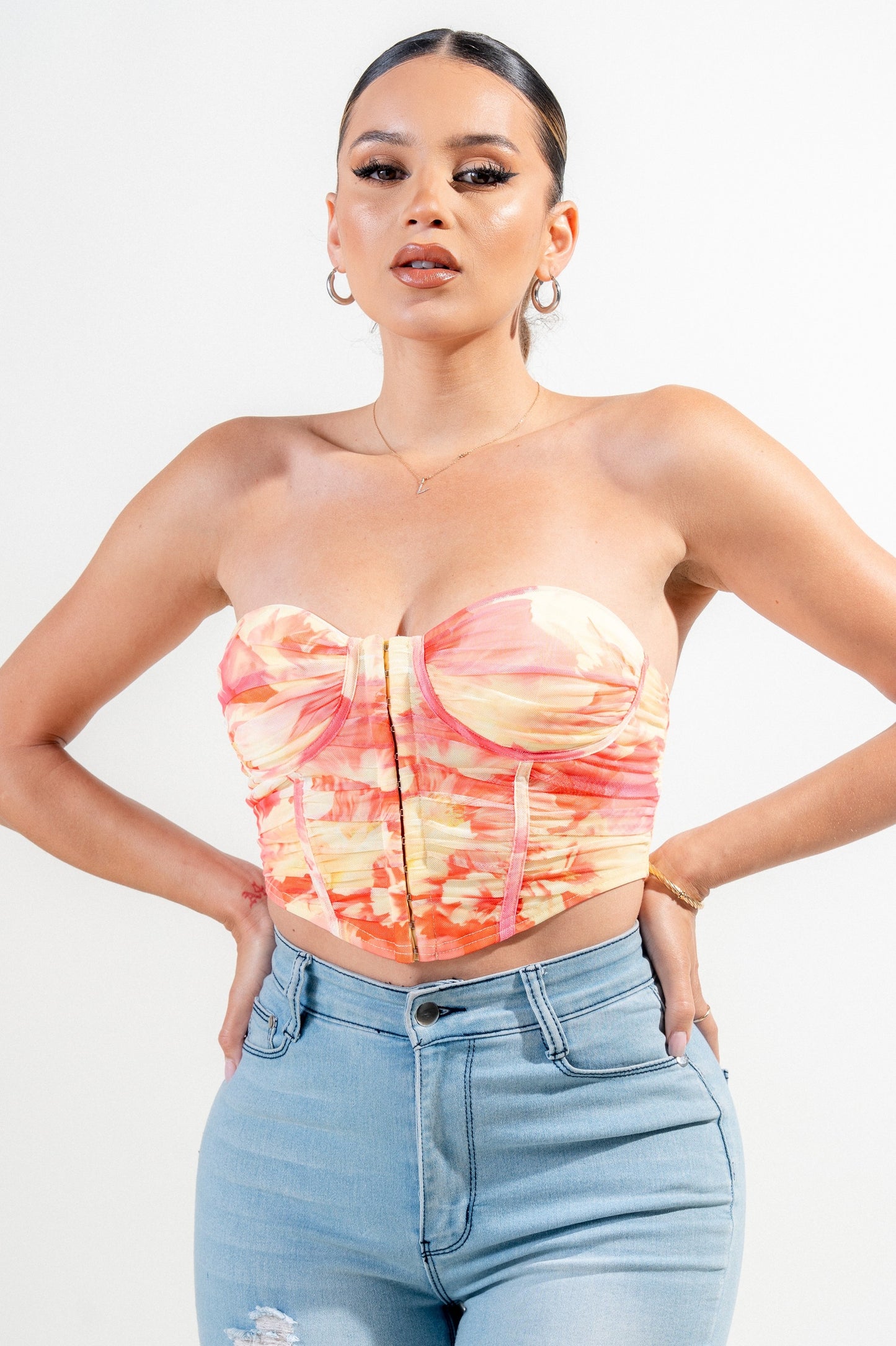 Mesh Print Bustier Corset Crop Top