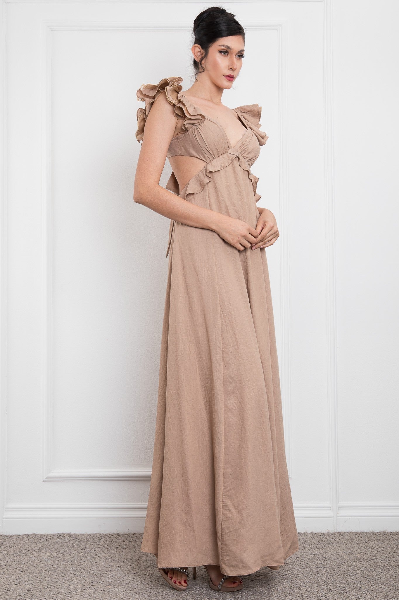 Ruffled Sleeve Open Back With Big Bow Dress