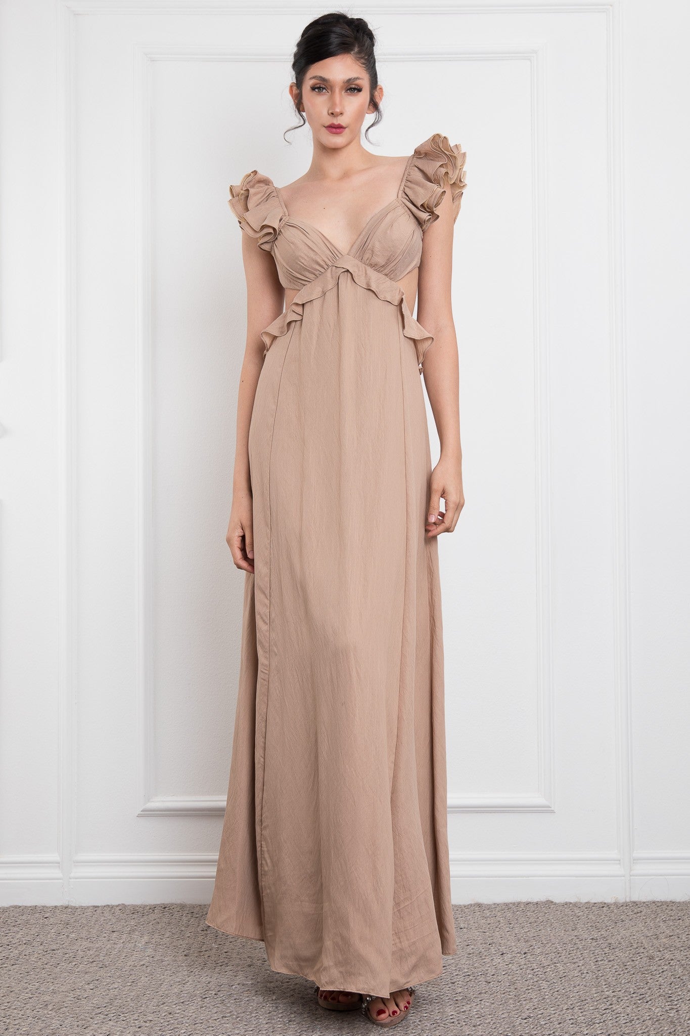 Ruffled Sleeve Open Back With Big Bow Dress