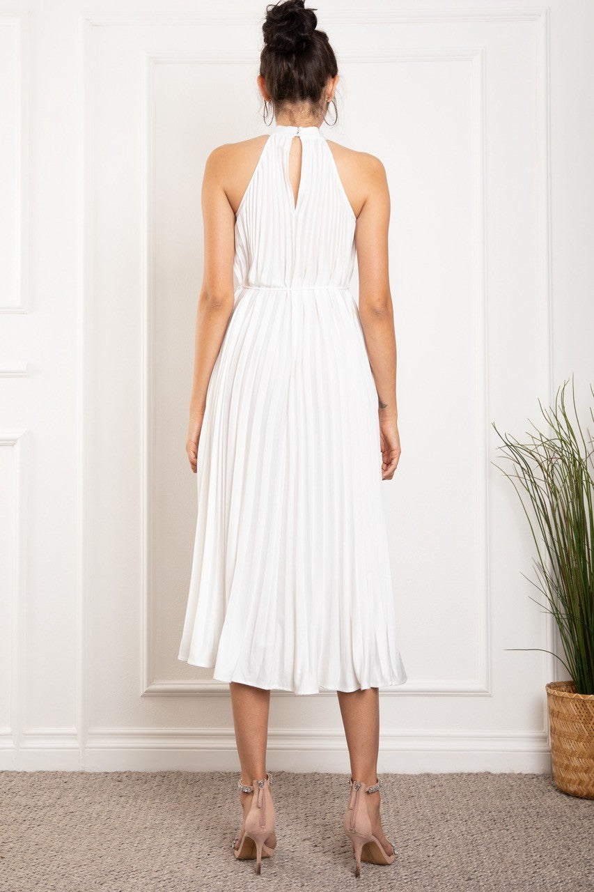 Pleated Halter Neck Midi Dress
