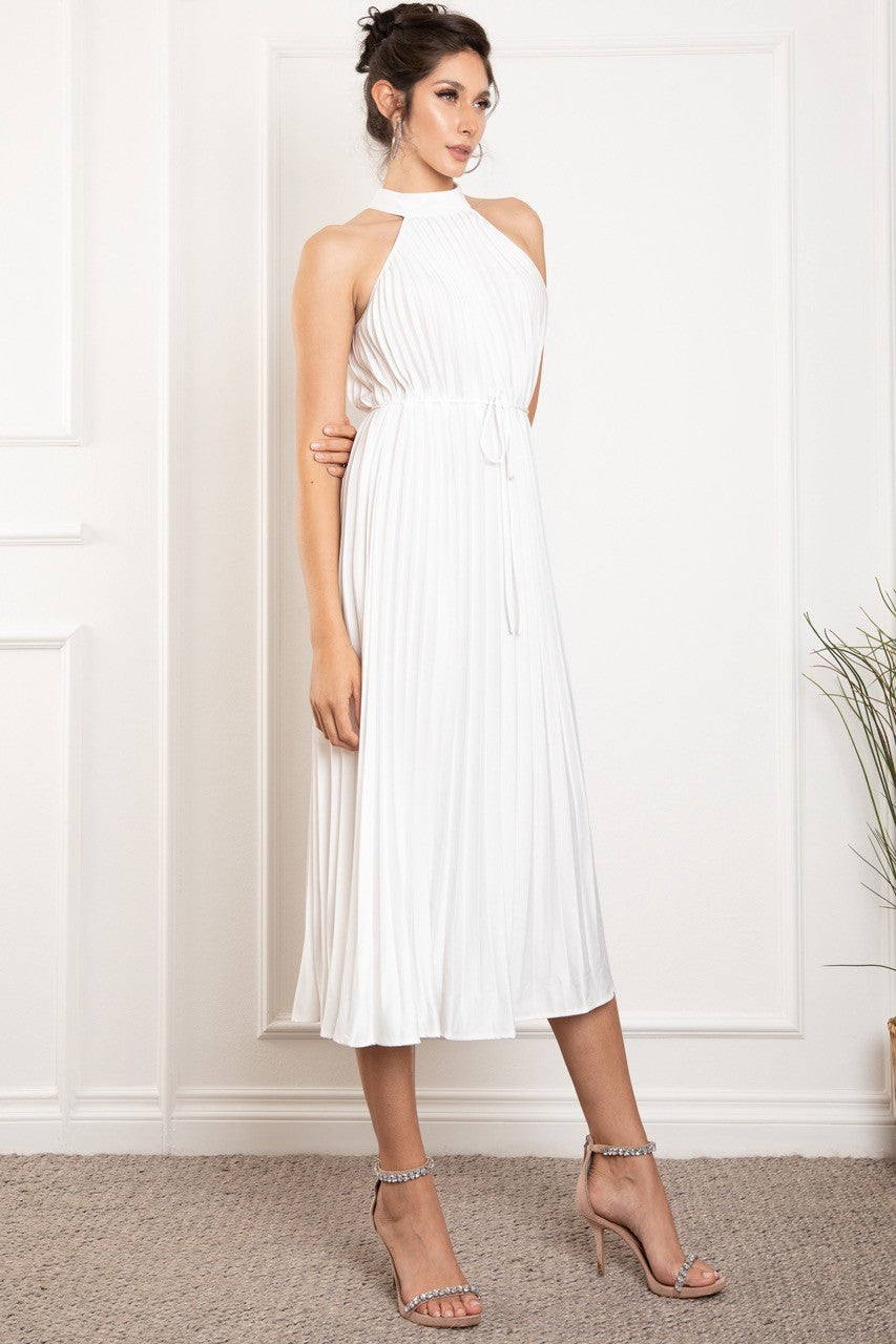 Pleated Halter Neck Midi Dress