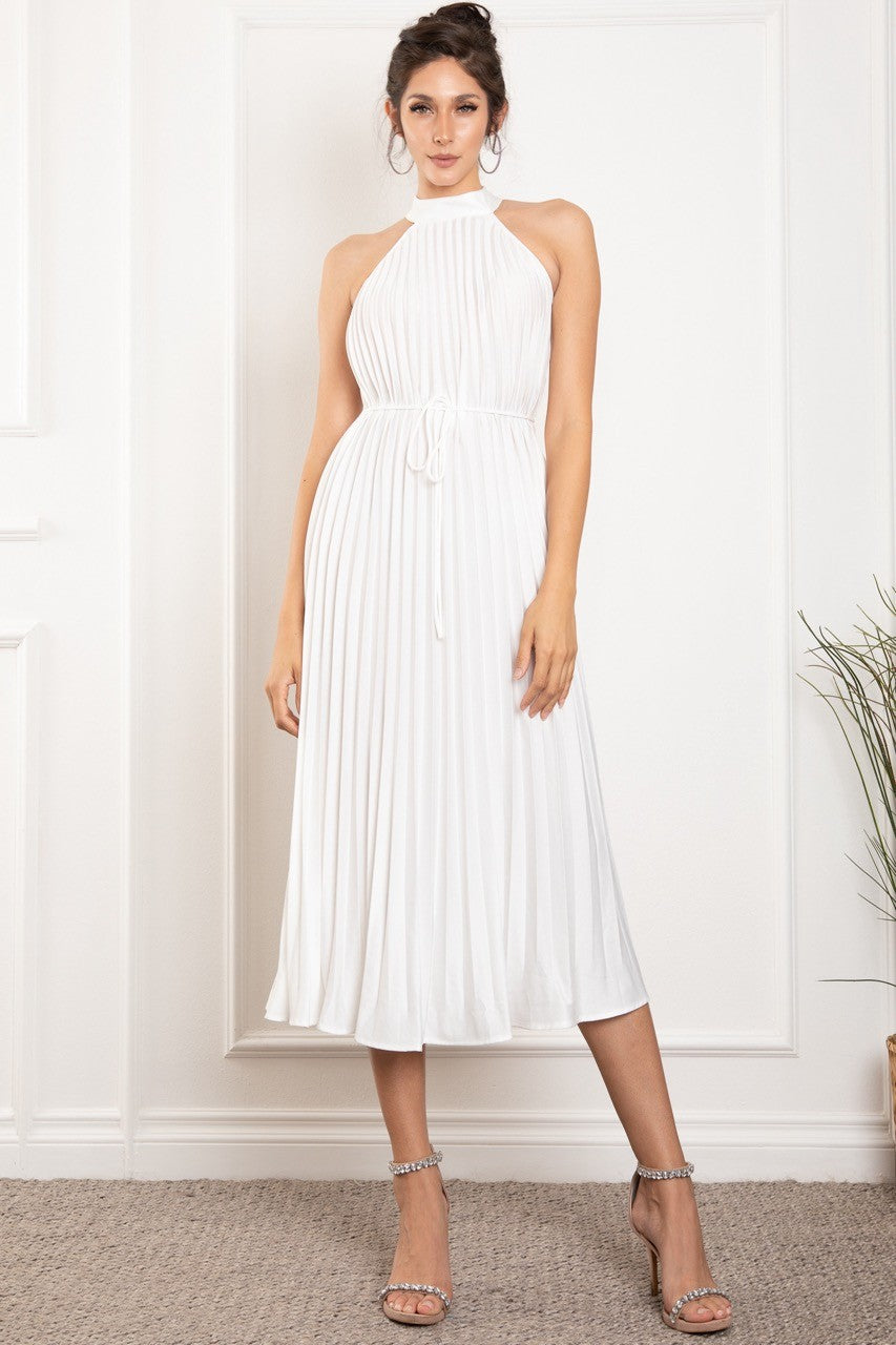 Pleated Halter Neck Midi Dress
